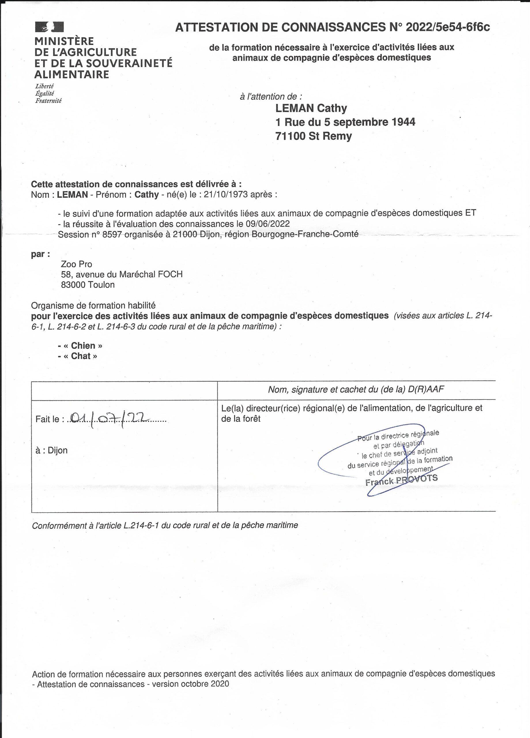 ATTESTATION ACACED
